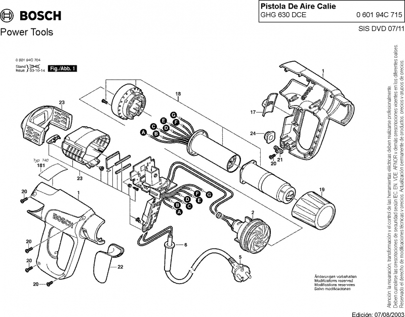 Prefijo Perforar vacío Despiece Pistola de Calor GHG 630 DCE Bosch - La Casa del Repuesto