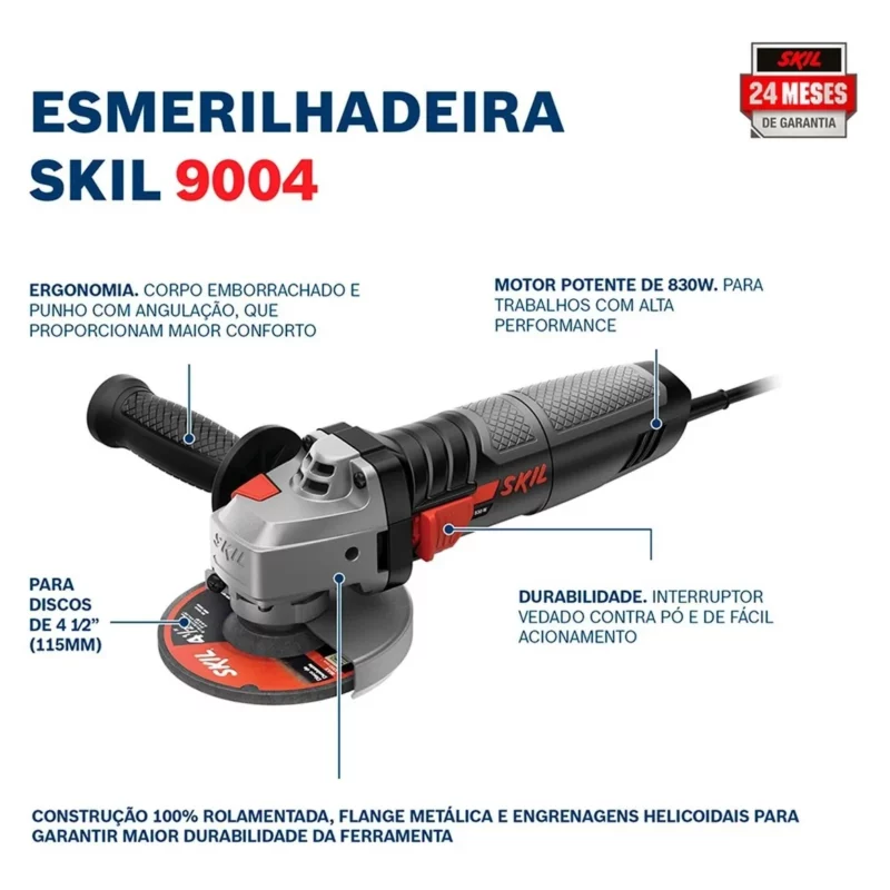 Amoladora Angular Skil 9004jt 830w 115mm + 5 Discos De Corte - Image 5