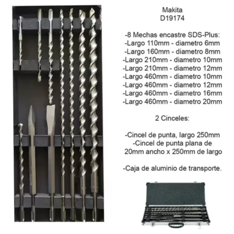 Juego De Mechas Y Cinceles 10 Piezas Sds Plus Makita D-19174 - Image 2