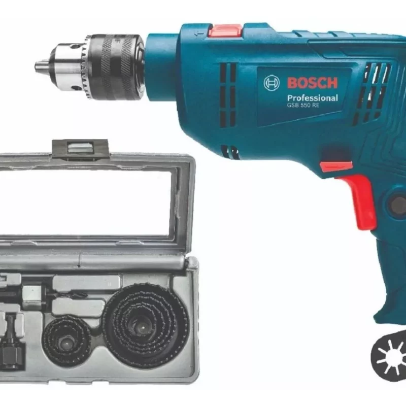 Taladro Percutor Bosch Gsb 550 Re + Kit De Sierras Copa 11pz