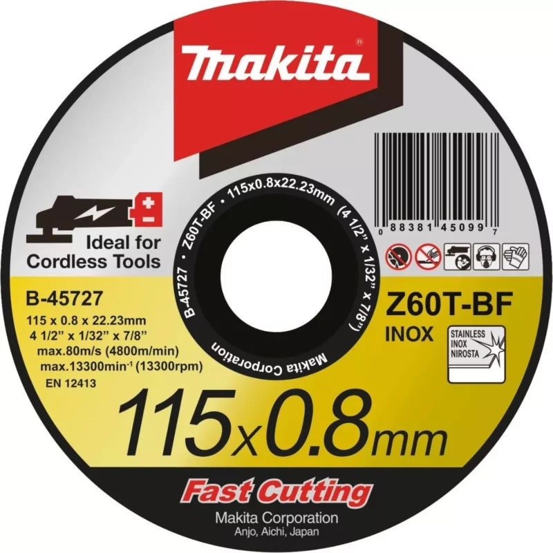 Disco Corte Rápido Makita 0.8mm 115mm Acero Inox Pack X 25
