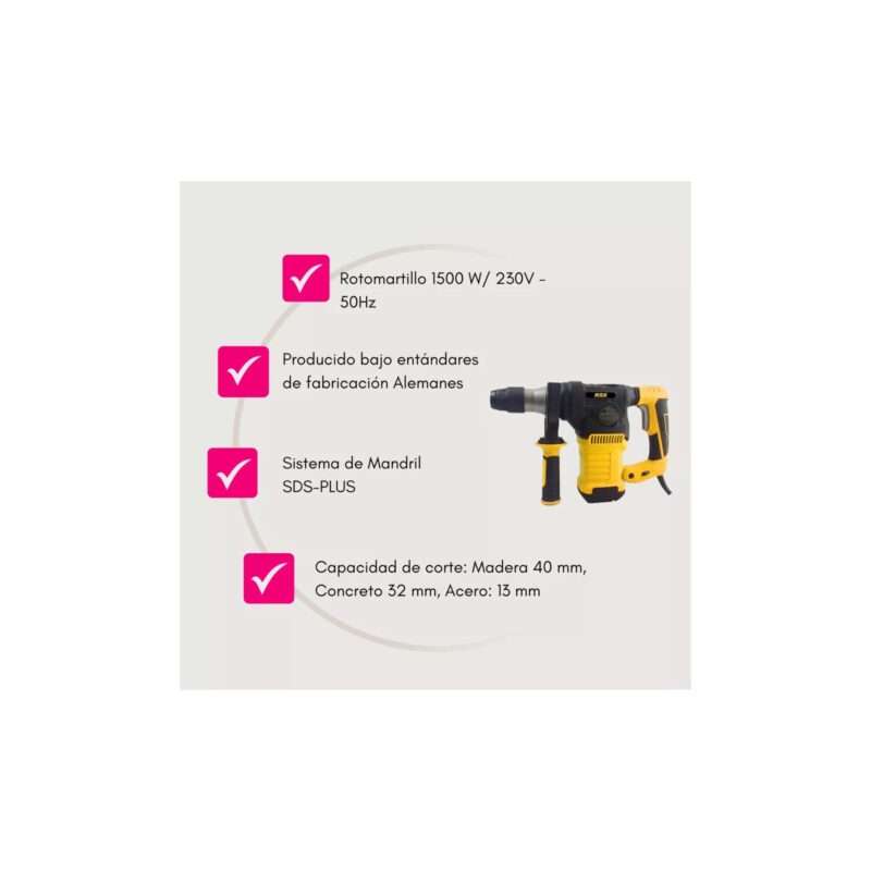 Rotomartillo RZX 1500w SDS+ Martillo Demoledor + Mechas - Image 3