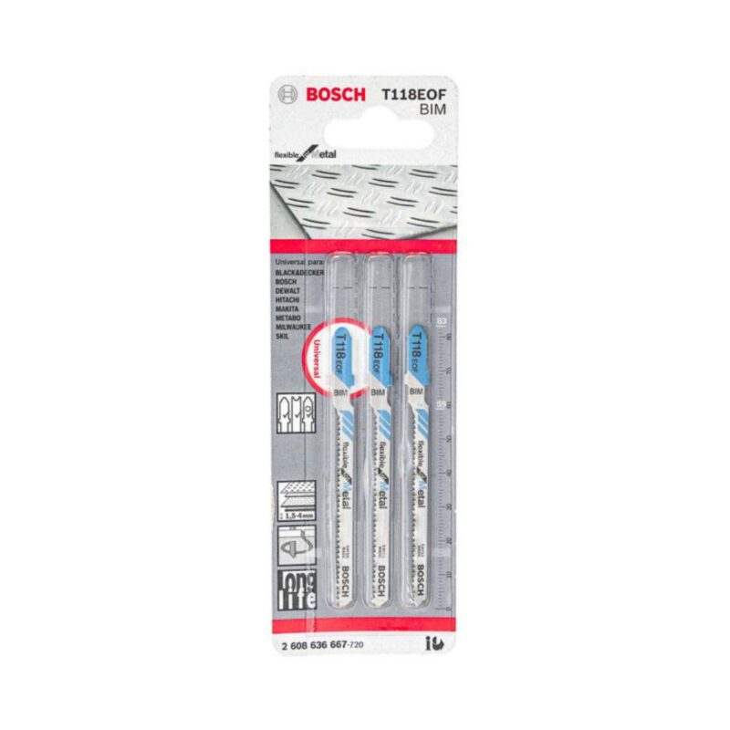 Hoja Caladora T118EOF X3unid BIM Curvo/Fino especial flexible para metal BOSCH 2608.636.667-000